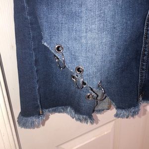 Brand new mini denim distressed skirt Size L